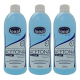 Kit 3 Removedores De Esmalte Ideal Com Acetona 500ml