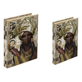 Conjunto Caixa Livro Fake Mdf Courino Decorativo África