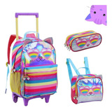 Kit Mochila Escolar Rodinha Infantil Menina Feminino 