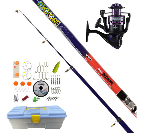 Combo Pesca Pejerrey Caña Telescopica + Reel + Caja Completa Color Violeta Oscuro