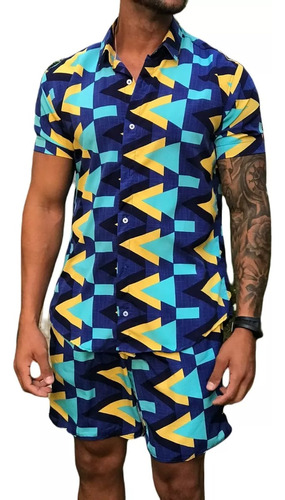 Camisa Masculina Floral Listrada Estampada Viscolinho