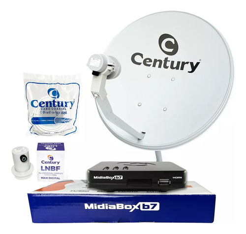 Kit Receptor Digital Century Midiabox Antena Lnb 5g Ku Cabos