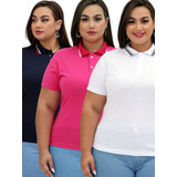 Kit 3 Blusa Polo Tshirt Feminina Plus Size Casual ,country