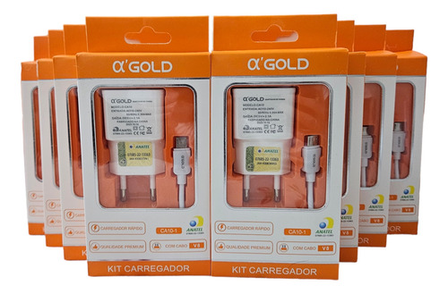 Kit 10 Carregadores Micro Usb V8 Atacado Revenda Nota Fiscal