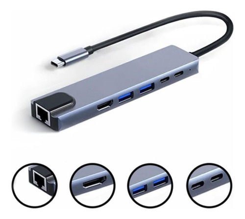 Adaptador Hub Usb C Multiportas Hdmi 4k Ethernet Usb 3.0