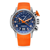Reloj Edox Piloto Cronológicamente X-treme 38001-tinocao Correa Naranja Bisel Plateado Fondo Azul