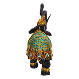 Elefante Indiano Decoração Resina Sorte Fortuna Preto C Azul