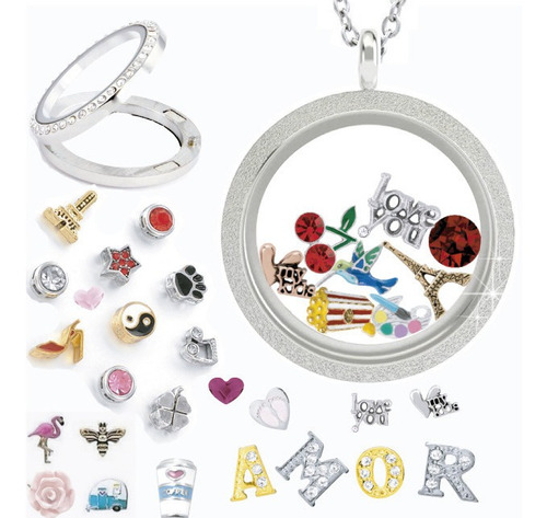 Relicarios Lockets 8 Charms Dijes Cadena Personalizable