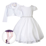 Vestido Infantil Formatura Comunhão Batizado Kit Bolero Meia