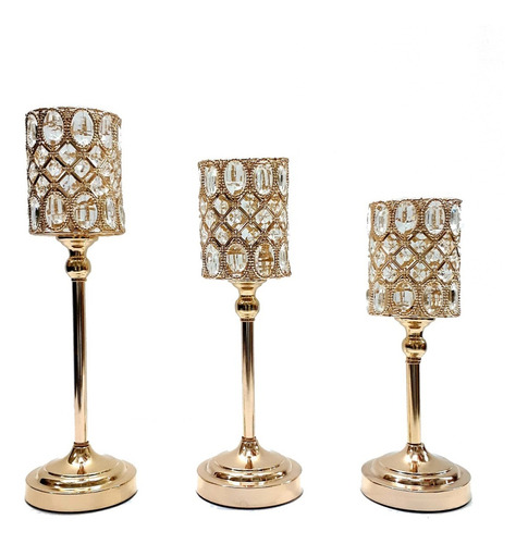 Candelabro Para Velas Color Oro Set X3 #60503 Premium Sheshu