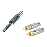 Kit Plug P10 Mono + 2 Plug Conector Rca Csr Alta Qualidade