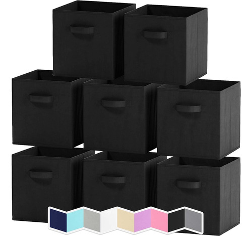 8 Organizadores Cubo Tela Almacenamiento Cajon Closet Negro 