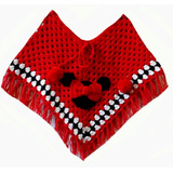 Poncho Minnie Rojo Tejido Mano Crochet Lana Niña 5-7 Años