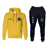 Conjunto Blusa De Frio Calça Moletom Psg Preto Futebol Euro