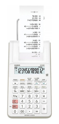 Calculadora Bivolt Bobina Impressão Casio Hr-8rc Branca