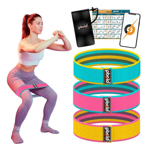 Kit Set De 3 Bandas Elásticas Resistencia Tela Fitness Pbold