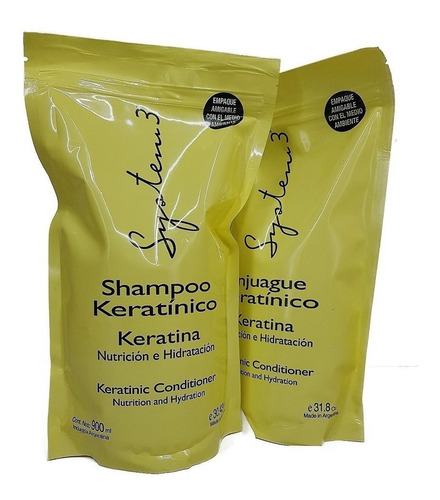 Shampoo Y Enjuague Keratinico System 3 Doypack 900 Ml