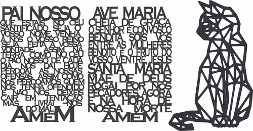 Kit Oração Ave Maria 40x29cm Pai Nosso 40x29cm Gato 45x29cm