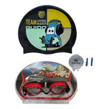 Combo Gorra Natación Niños Cars+ Antiparras+ Tapones Pileta