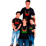 Polera Navideña 100%algodón Diseño Familia Navidad Reno