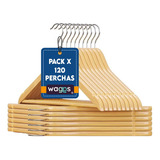 Pack De 120 Perchas Alta Calidad De Madera Lustrada Barniza