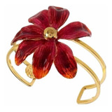 Bracelete Aro Duplo Flor Esmaltado Vermelho Banho De Ouro
