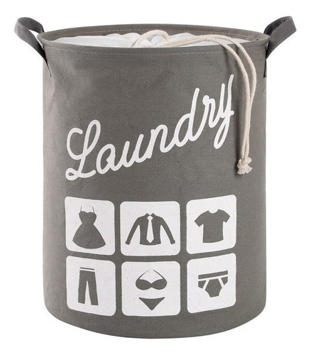 Cesto Ropa Lona Estampada Laundry Blanco