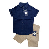 Conjunto Camisa Jeans Bermuda Masculina Infantil Menino.