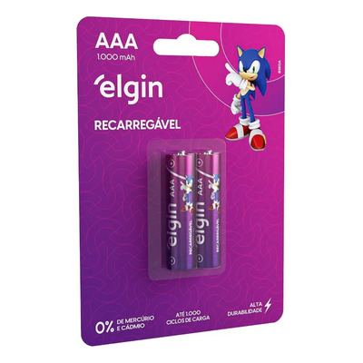 02 Pilhas Aaa 1000mah Recarregável Elgin 01 Cart. C\u002F 2 Unid | MercadoLivre