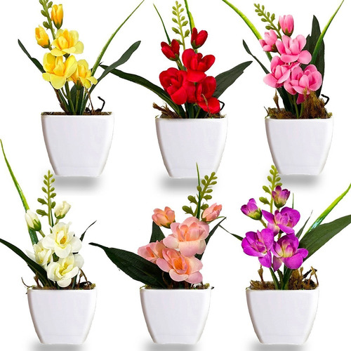 Mini Orquidea Artificial Arranjo Decorativo C/ Vaso Premium