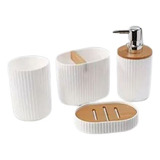 Set De Baño 4 Piezas Ducha Elegante Bambu Dispensadores