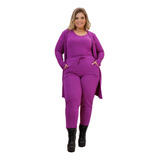 Conjunto Trio Lanzinha Plus Size Cardigã Regata Calça Gg G2