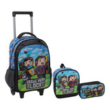 Mochila Costas Infantil Masculina Game Blocks Aventureiros