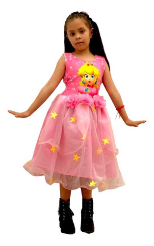 Vestido De La Princesa Peach De Flores Rosa Para Niña
