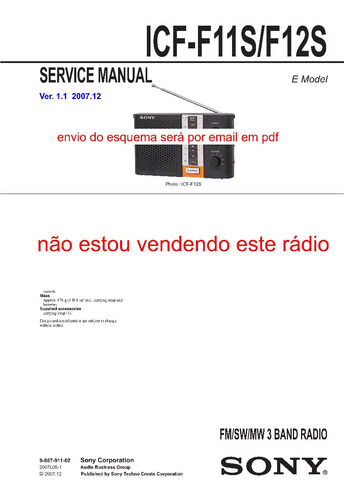 Esquema Radio Sony Icf F11s Icff11s Icf F11 Em Pdf  