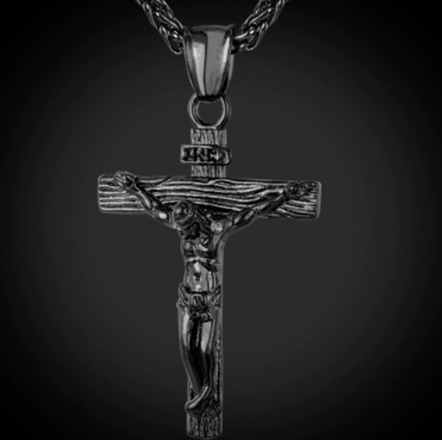 Collar Cruz Crucifijo Dorado, Negro Y Plateado