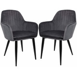 Set 2 Sillones Eames Tapizados Vintage Silla Sala Brazos Color De La Estructura De La Silla Negro Color Del Asiento Gris