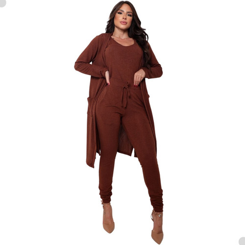 Conjunto Feminino Trio Lanzinha Cardigan Calça Blusinha Frio