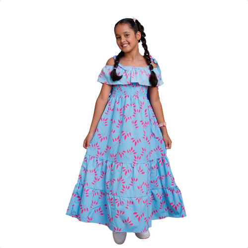 Vestido Infantil Juvenil Longo Ciganinha Lastex Luxo Rodado