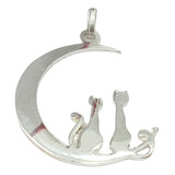 Dije De Plata 925 Gatos Gatitos Luna Amor A3c