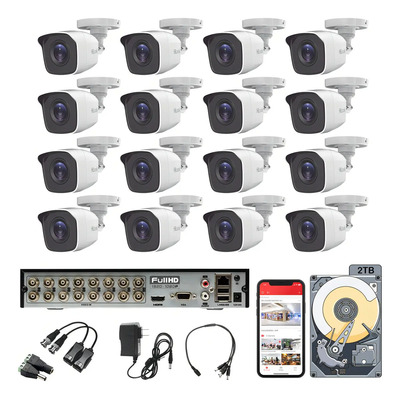Kit Circuito Cerrado Hikvision Hilook Dvr 16 Canales 16 Cámaras 1080 2mp Full Hd Thc-b120-pc Video Baluns Disco Duro 2tb | Envío gratis