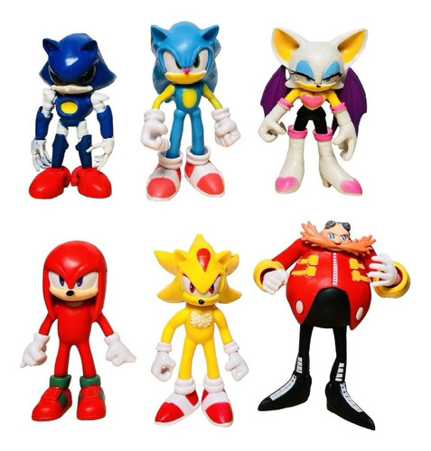 Kit 6 Action Figure Miniatura Metal Sonic Knuckles Coleção 