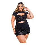 Conjunto Blusa Manga Princesa E Short Plus Size 44 Á 54