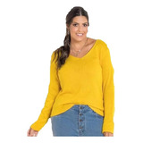 Blusa Tricô Decote V Amarela Plus Size