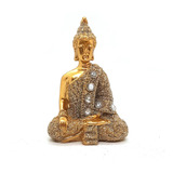 Buda Tailandês Refletindo Dourando Brilhante Buda 9 Cm