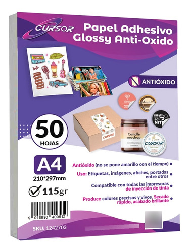 Papel Adhesivo Fotografico Antioxido Glossy A4/115g/50 Hjs