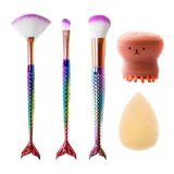 Kit Para Maquillaje 3 Brochas+ 1 Esponja+1 Brocha Silicona