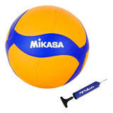 Bola Vôlei Quadra Mikasa Costurada V370w Oficial + Bomba Ar