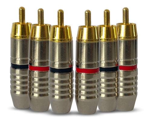 Kit Com 6 Conectores / Plugs Rca 6mm (ponta Banhada A Ouro)