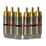 Kit Com 6 Conectores / Plugs Rca 6mm (ponta Banhada A Ouro)